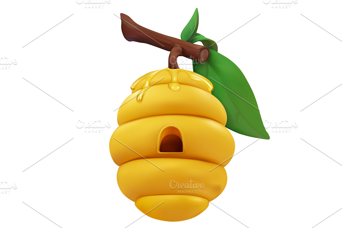 Honey, bees, beehive on tree branch, an Animal Illustration by Allevinatis Studio (Photo 5 of 5)