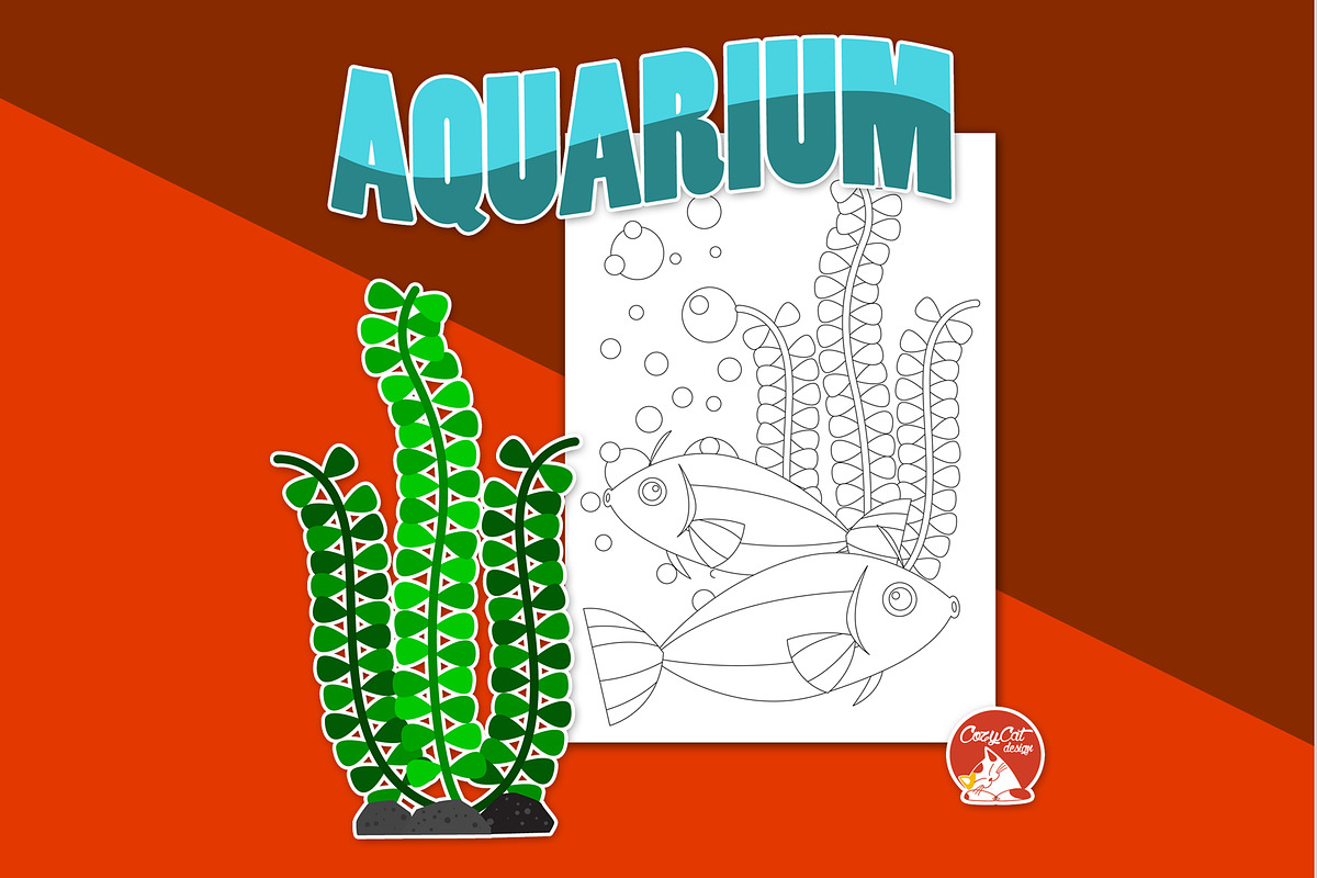 Aquarium Coloring Pages, an Education Illustration by Cozy Cat Design (Photo 3 of 7)