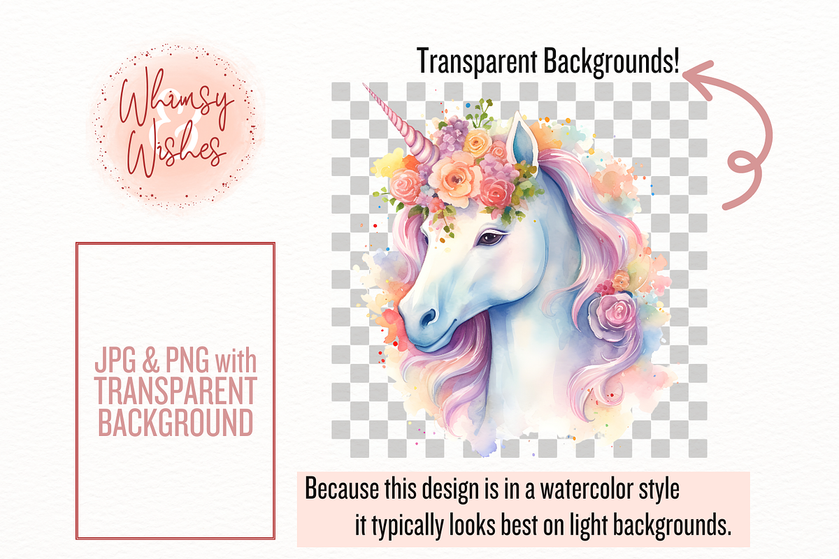 Floral Unicorns Watercolor Clip Art, a Decorative Illustration by Whimsy & Wishes (Photo 2 of 3)