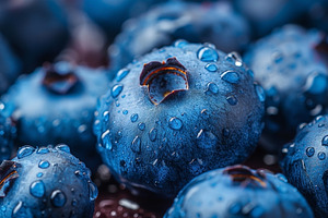 Close-up of fresh blueberries glistening with water droplets, sh, a Food & Drink Photo by ImageMir
