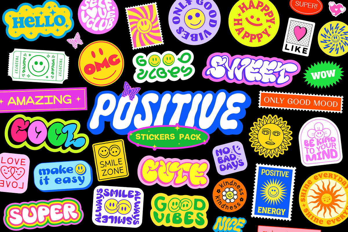 POSITIVE STICKERS PACK, an Object Graphic by craftlove (Photo 1 of 9)