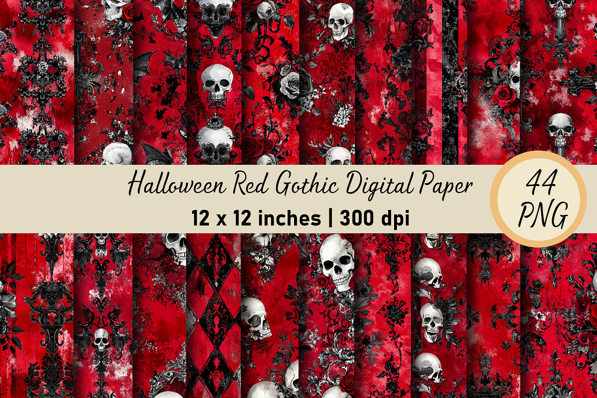 Halloween Red Gothic Digital Paper, a Pattern Graphic by Digital Artistic99 (Photo 1 of 6)