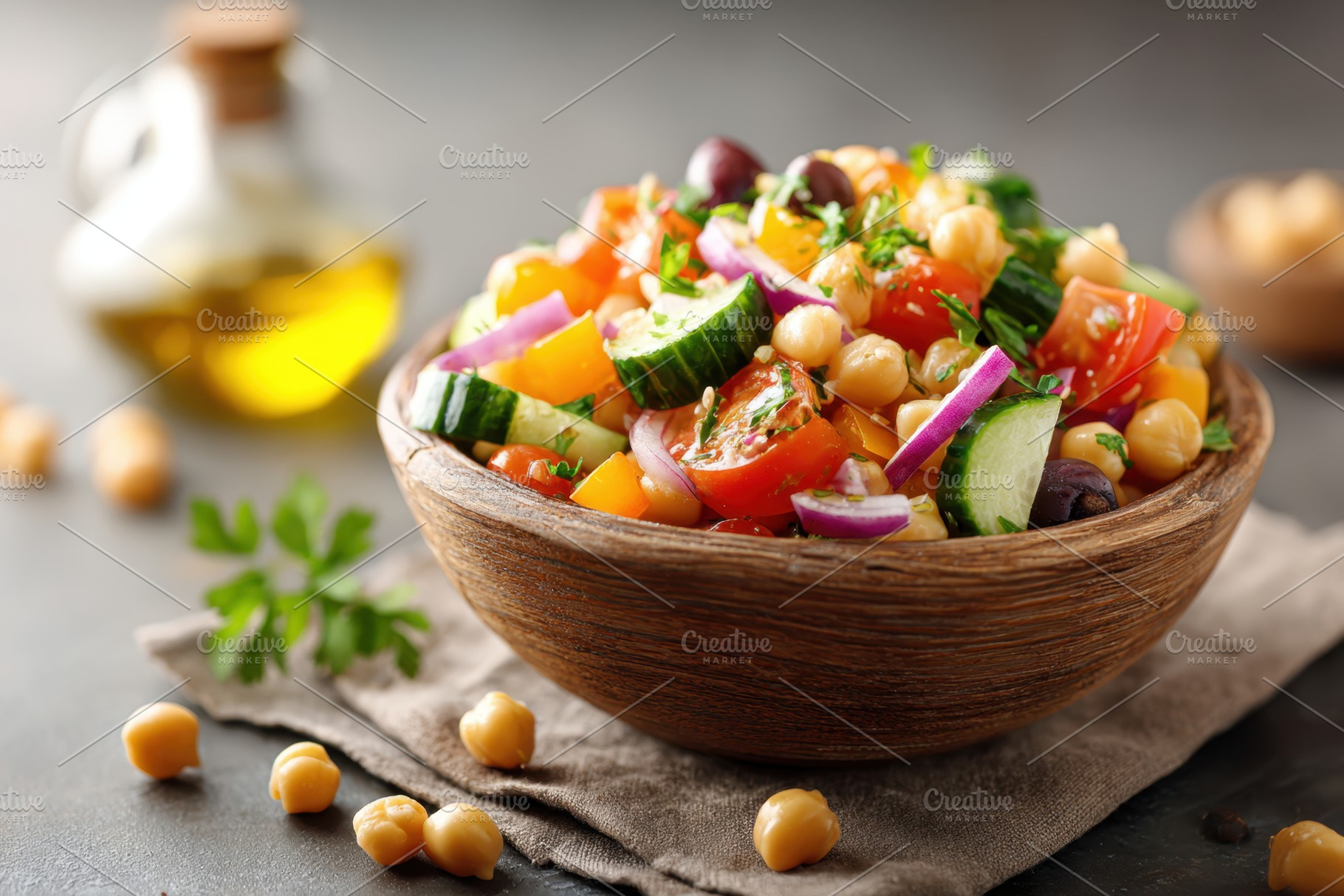 Fresh chickpea salad with vegetables, a Food & Drink Photo by AlyaAnd