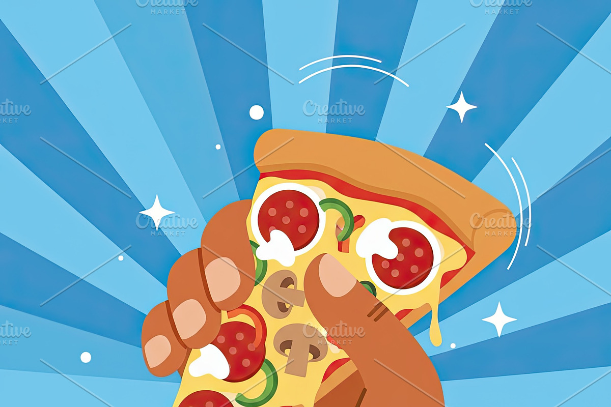 Hand Grabbing a Slice of Pizza, a Food Illustration by Virgo Studio