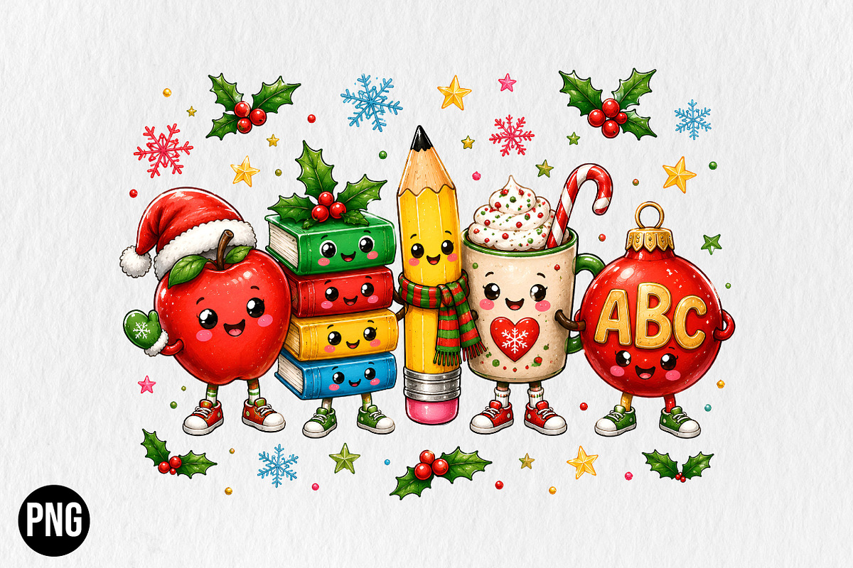 Christmas School Doodle Characters, a Seasonal Illustration by CraftArtStudio (Photo 1 of 4)