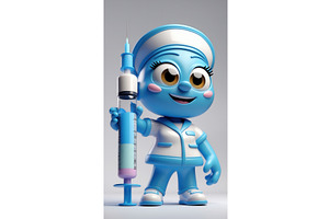 Cute blue cartoon nurse character, an Illustration by tilialucida