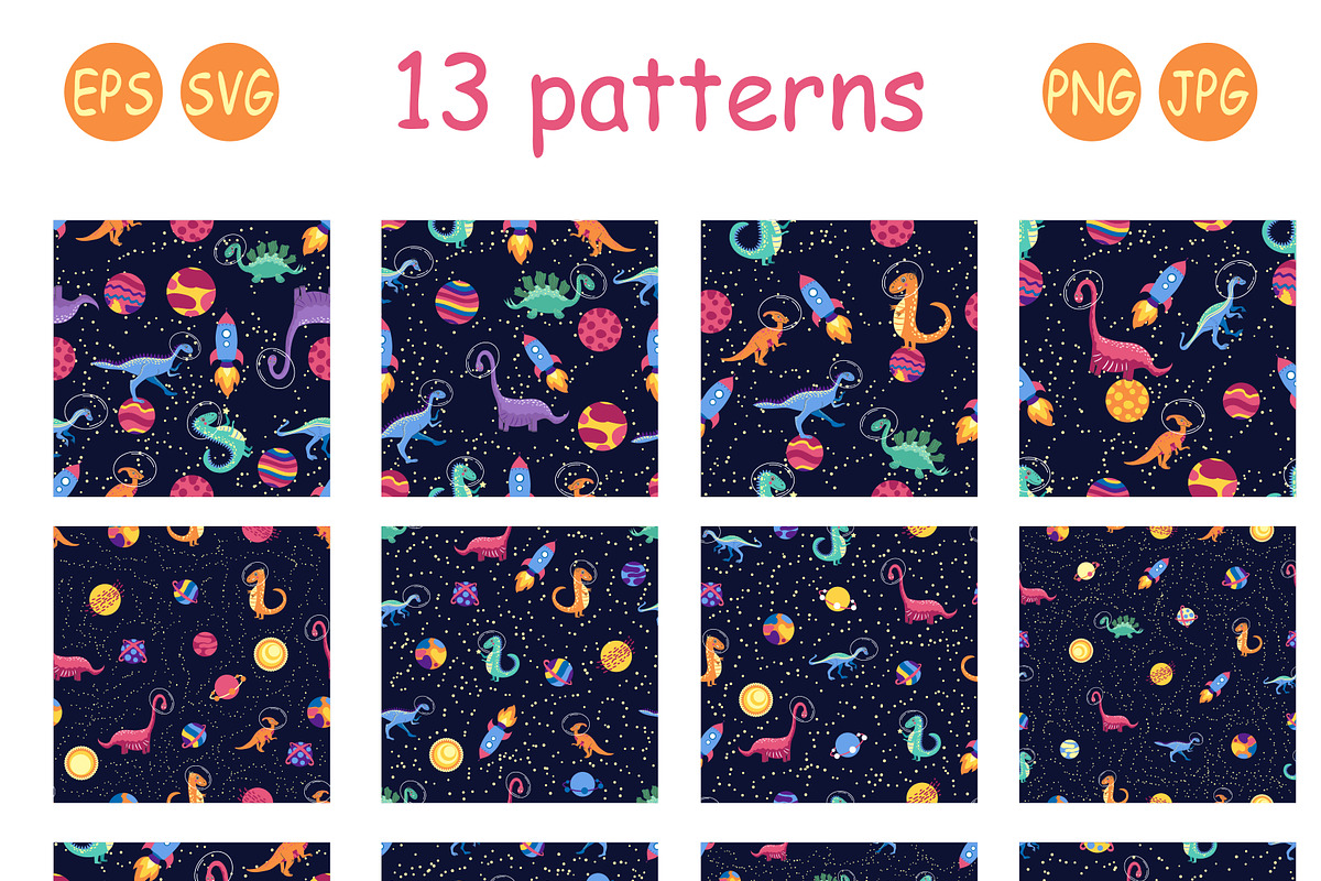 Dino in cosmos patterns, a Pattern Graphic by Michiru13 (Photo 16 of 23)