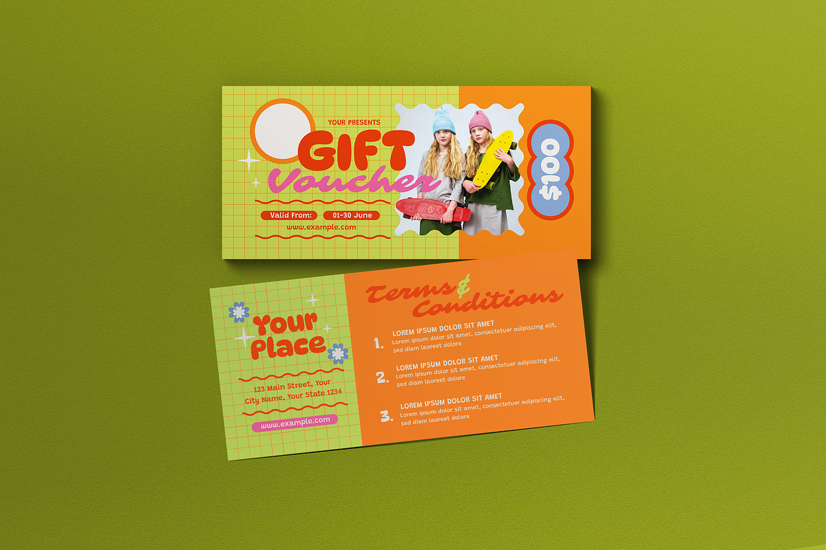 Green Kitschy Gift Voucher, a Card Template by graphicook (Photo 1 of 3)