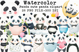Panda Watercolor cute panda clipart, an Illustration by Libby Wishes