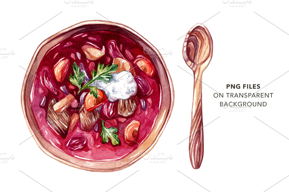 Beetroot Soup+Watercolor Ingredients, an Illustration by Olga Olmix (Photo 3 of 9)