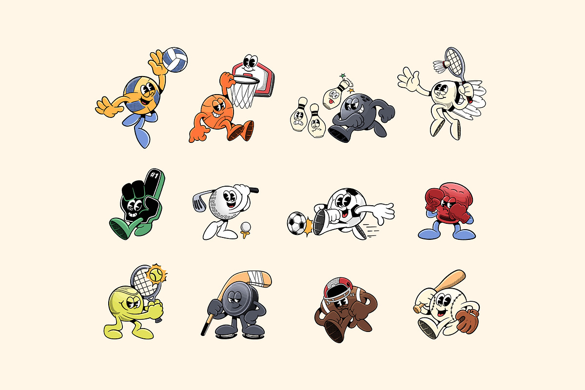 Retro Sports Mascot Illustrations, an Object Graphic by Ludere Studios (Photo 2 of 8)