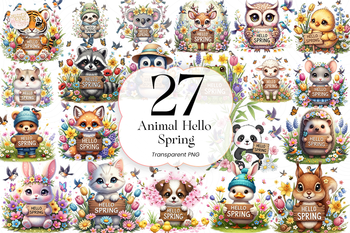 Animal Hello Spring PNG Clipart, an Animal Illustration by KennedyStudio (Photo 1 of 5)