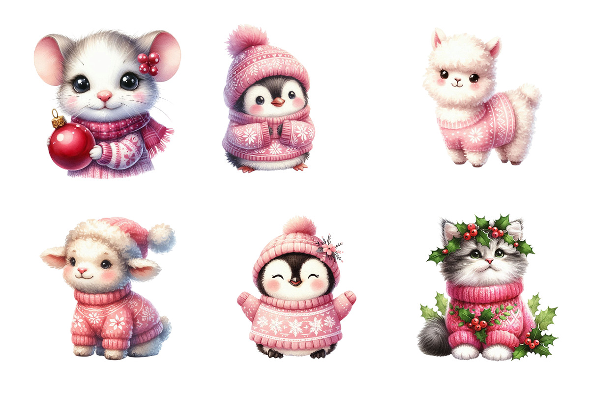 Pink Jumper Animals Christmas, an Illustration by Design Market (Photo 4 of 5)
