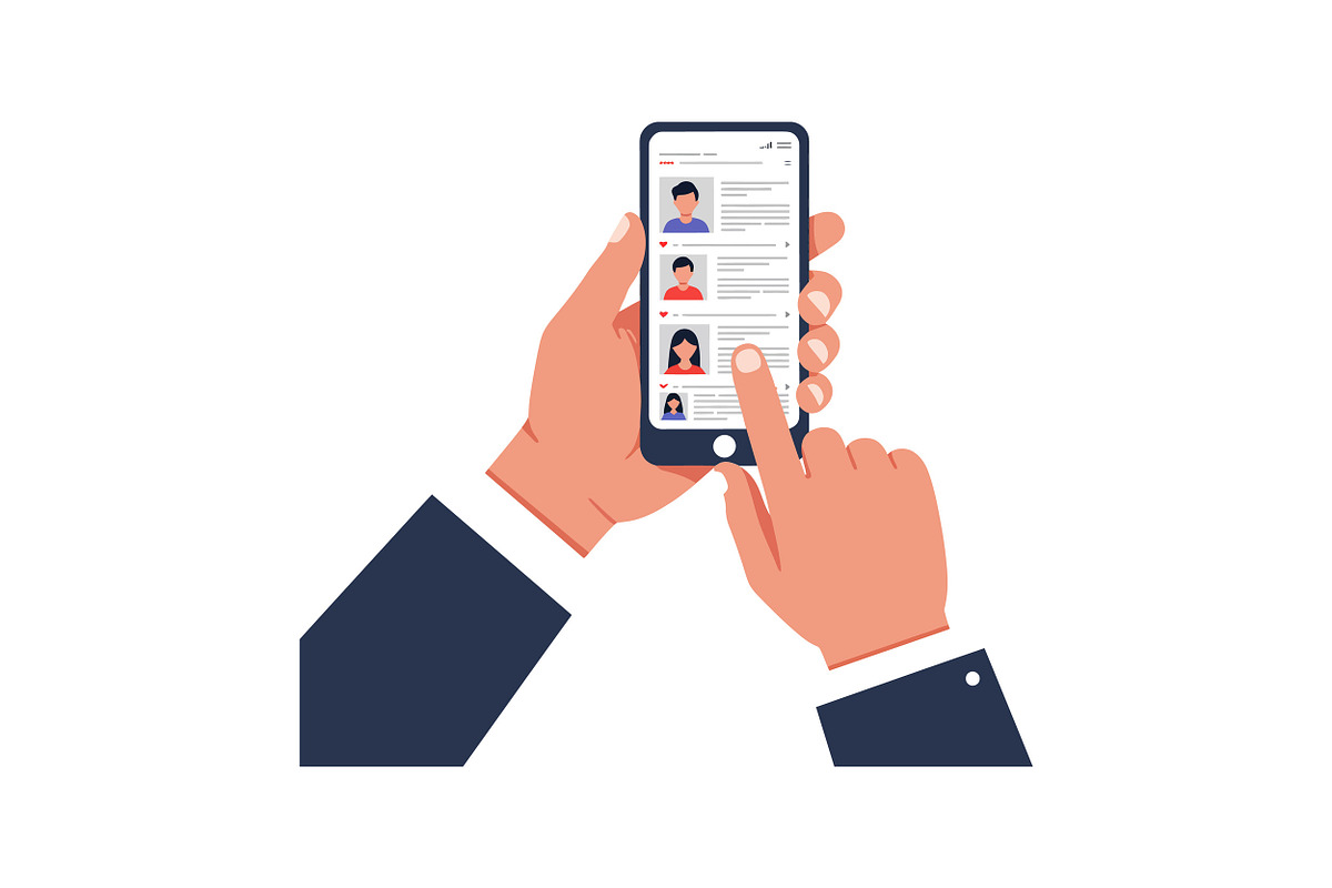 Hands holding a smartphone displayin, an Illustration by designvectx