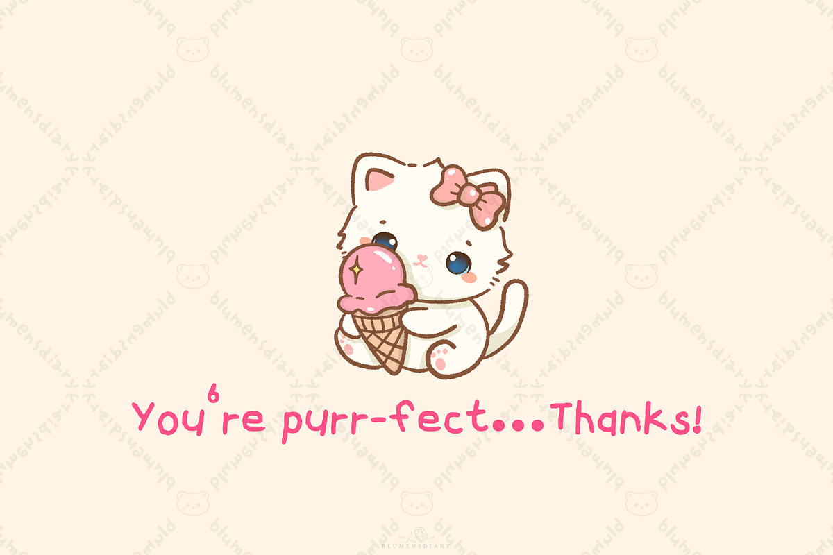 Kawaii White Cat Pink Summer Clipart, an Animal Illustration by Blumensdiary (Photo 4 of 4)