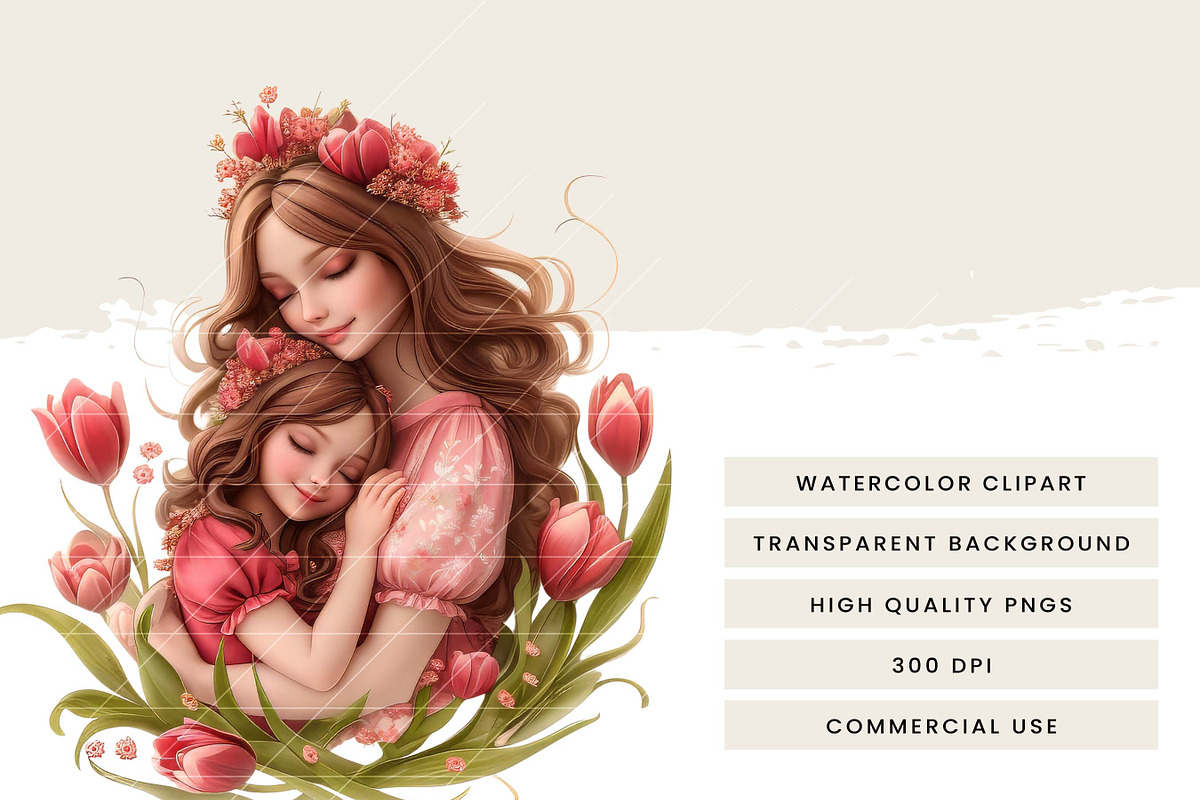 Mom and Daughter Clipart Bundle, a Person Illustration by Design Scotch (Photo 6 of 7)
