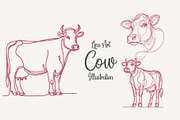 Cow Line Art Vector Illustration set, an Animal Illustration by MkStudio (Thumbnail 1 of 4)