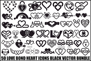 50 Love Bond Heart Icons Vector Bund, an Illustration by Designs_River