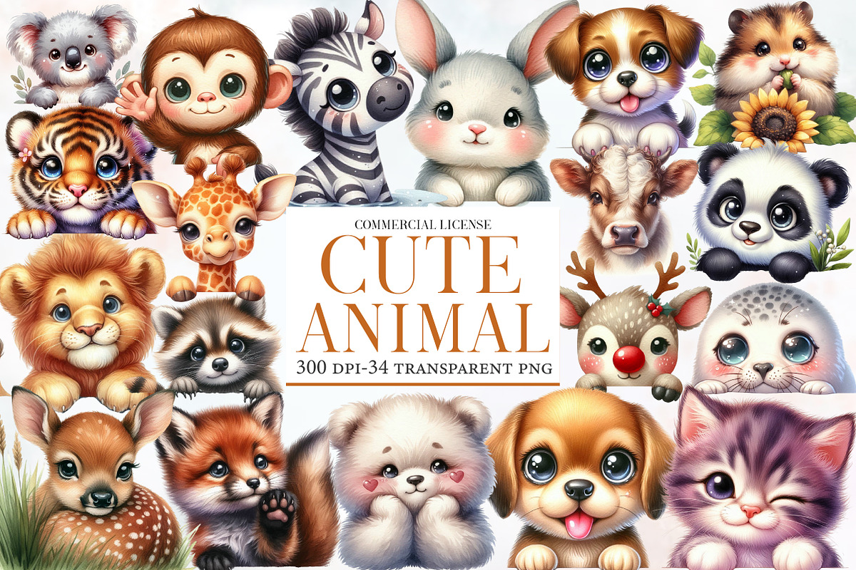 Funny Cute Animal clipart, an Illustration by Designworld (Photo 1 of 5)