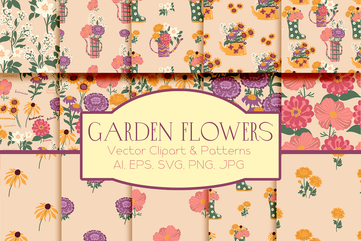 Garden Flowers patterns & clipart, a Pattern Graphic by Carpet Tapete Pretzel (Photo 1 of 15)