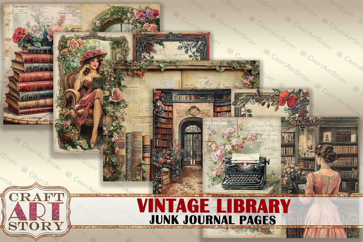 Library Junk Journal Pages, a Decorative Illustration by CraftArtStory (Photo 3 of 7)