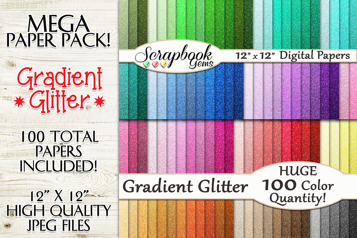 100 Colors Glitter Ombre Papers, a Pattern Graphic by Scrapbook Gems (Photo 1 of 2)