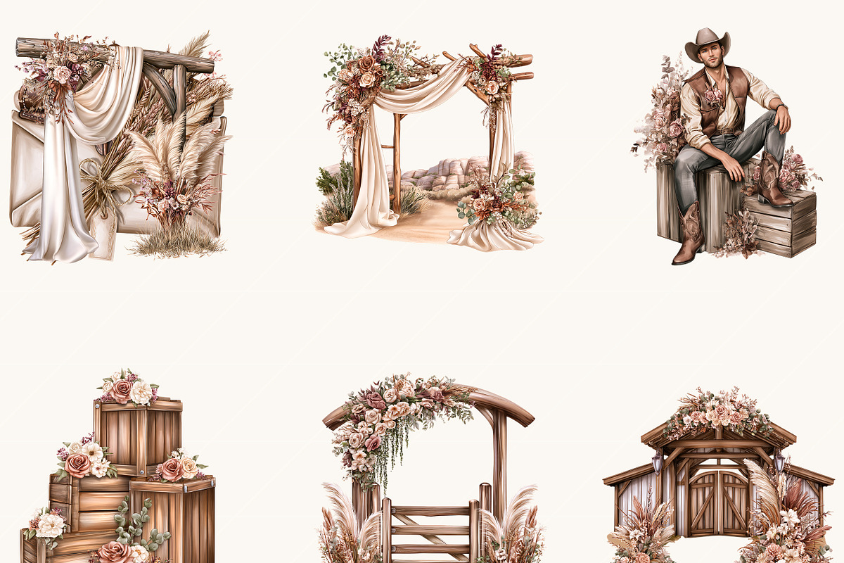Boho Western Wedding Clipart Bundle, a Person Illustration by BusyDaydesign (Photo 4 of 9)