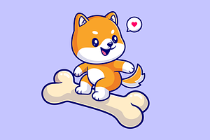 Cute Shiba Inu Dog Surfing With Bone, an Animal Illustration by Catalyst Labs
