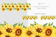 Sunflower Watercolor Hand Drawn, a Seasonal Illustration by CaraulanStore (Thumbnail 7 of 10)
