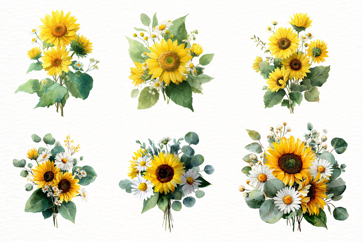 watercolor sunflower clipart, an Illustration by Designworld (Photo 2 of 6)