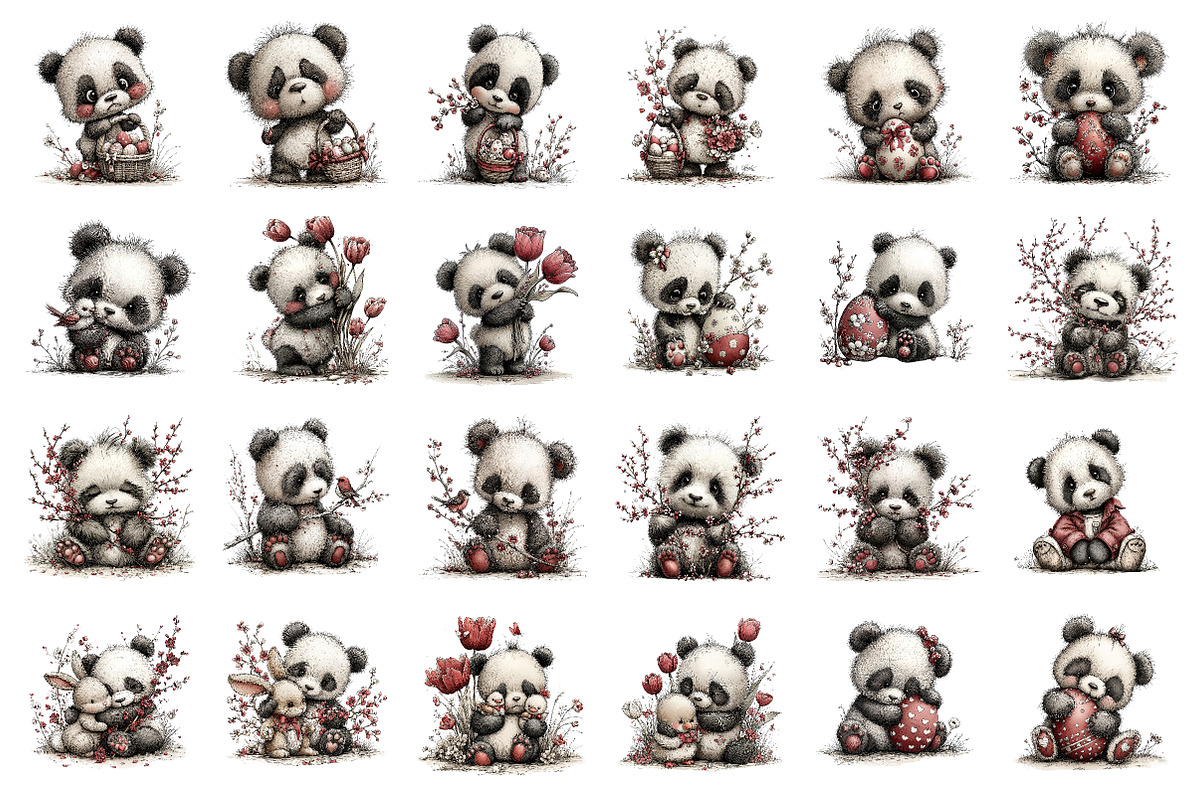 Watercolor spring panda clipart, an Illustration by SinaCreation (Photo 2 of 11)