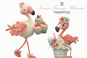 Summer Flamingo Whimsical Clipart, a Seasonal Illustration by Designking (Thumbnail 1 of 5)