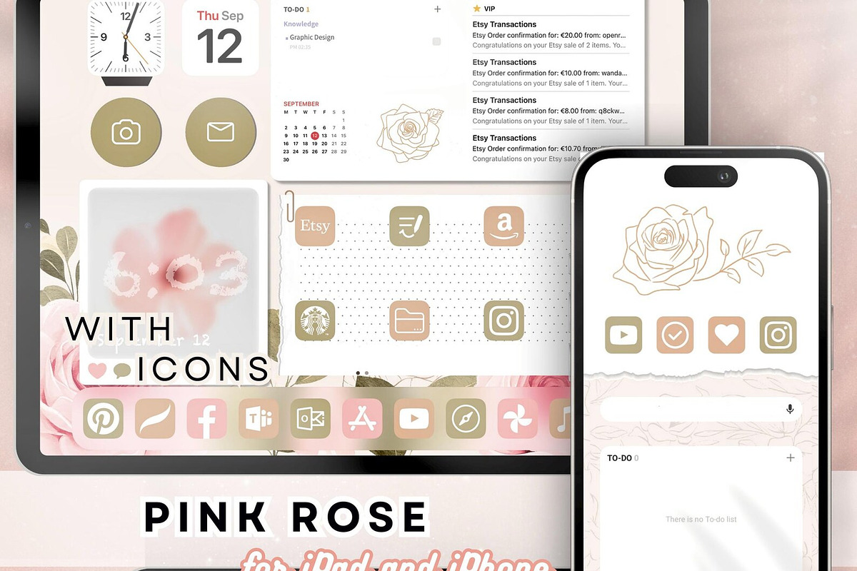 Rose iOS Wallpaper Icon Pack, a Background Graphic by BeeRubby (Photo 3 of 9)