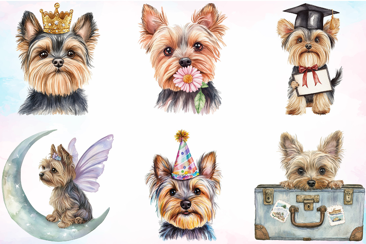 Cute Yorkshire Terrier Clipart PNG, an Illustration by Canvas Craft (Photo 3 of 3)
