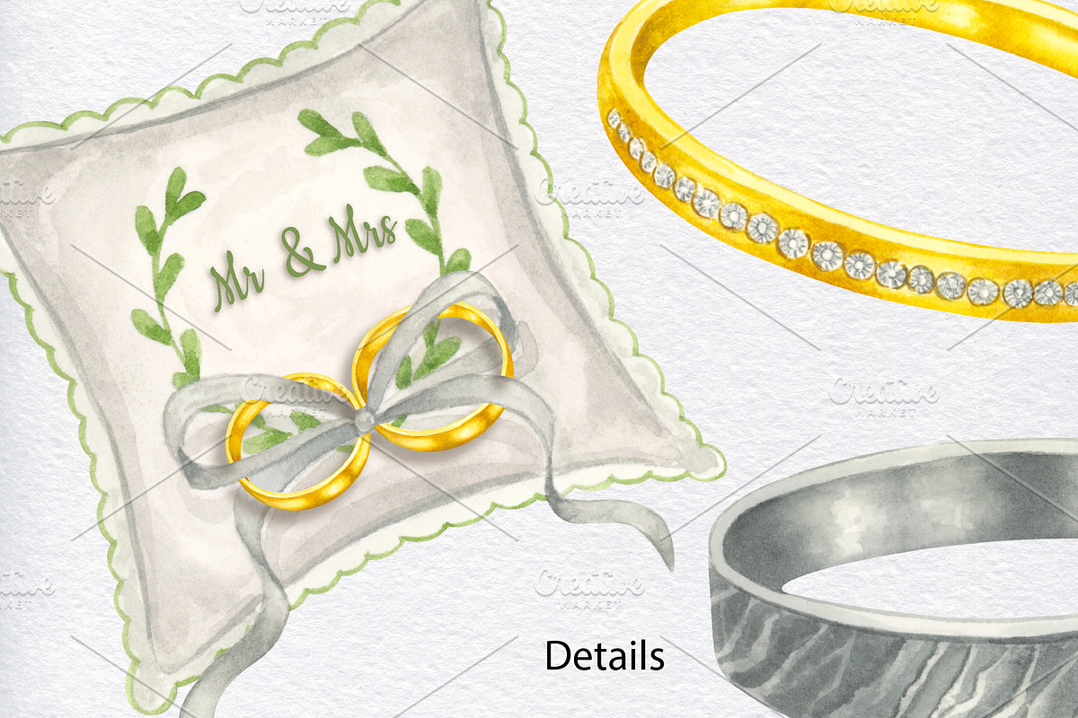 Wedding rings watercolor clipart, an Object Illustration by KathrineWatercolor (Photo 8 of 10)