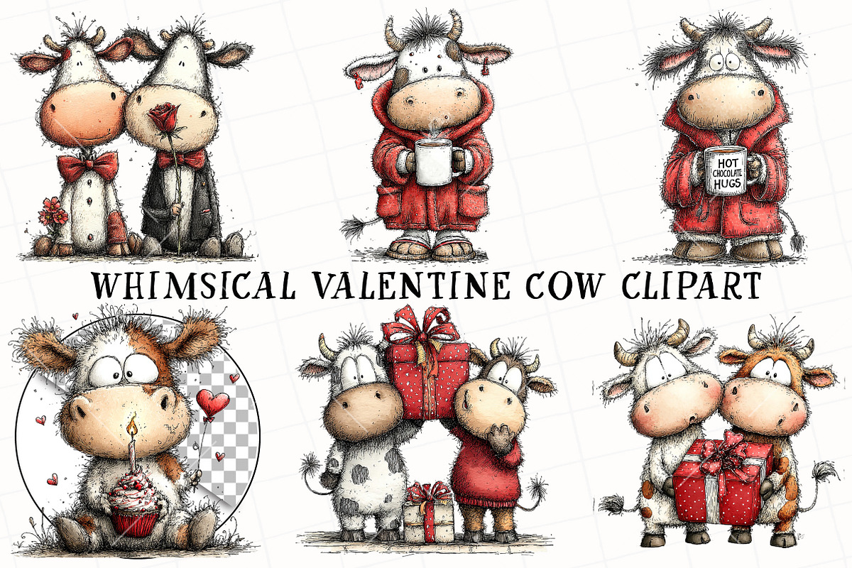 Whimsical Valentine Cow Clipart, an Illustration by OK Design (Photo 2 of 6)