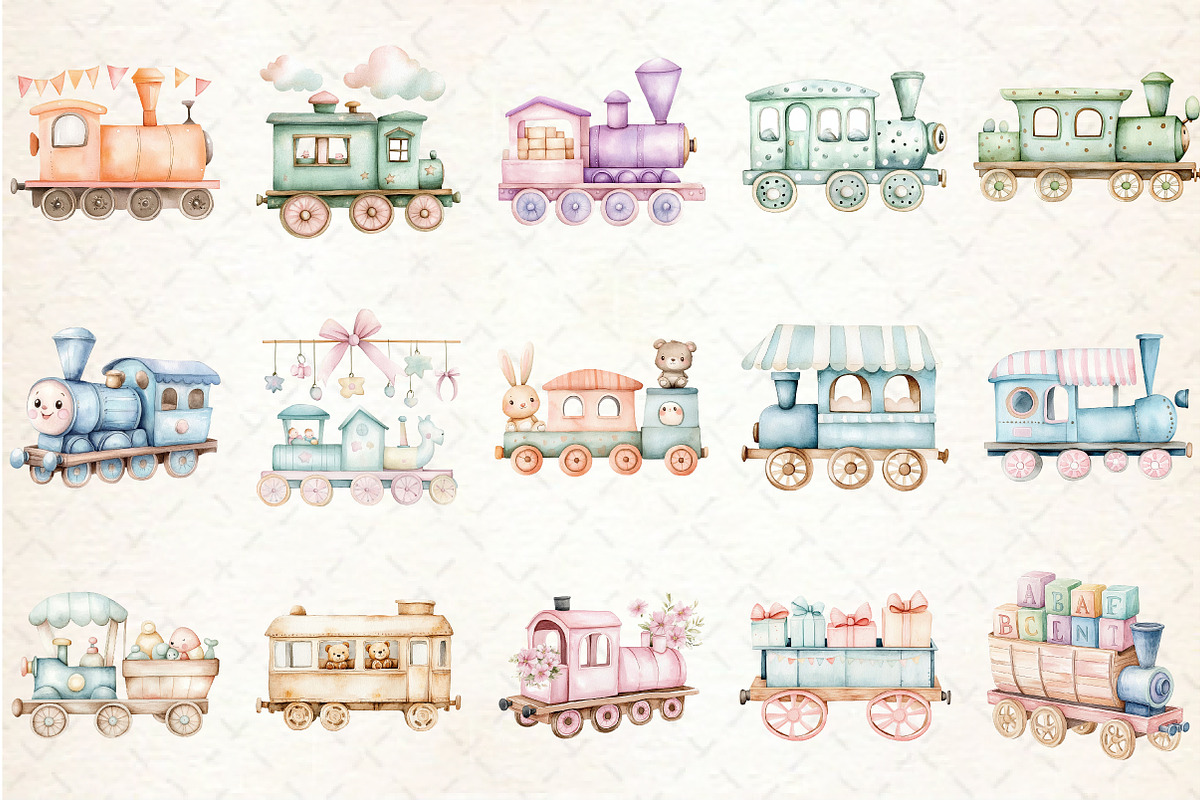Train Baby Nursery Watercolor Clipar, an Illustration by Rose Art (Photo 4 of 4)