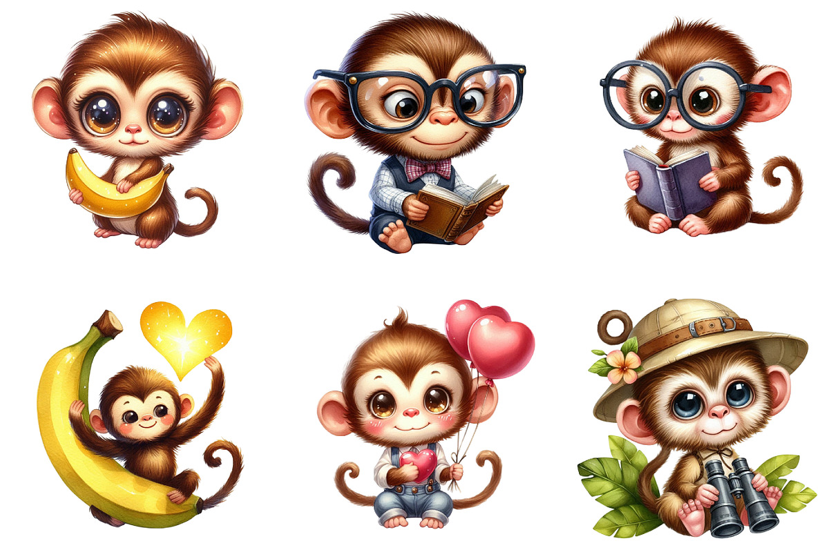Cute Monkey Sublimation Clipart, an Illustration by DreamArtGraphic (Photo 2 of 5)