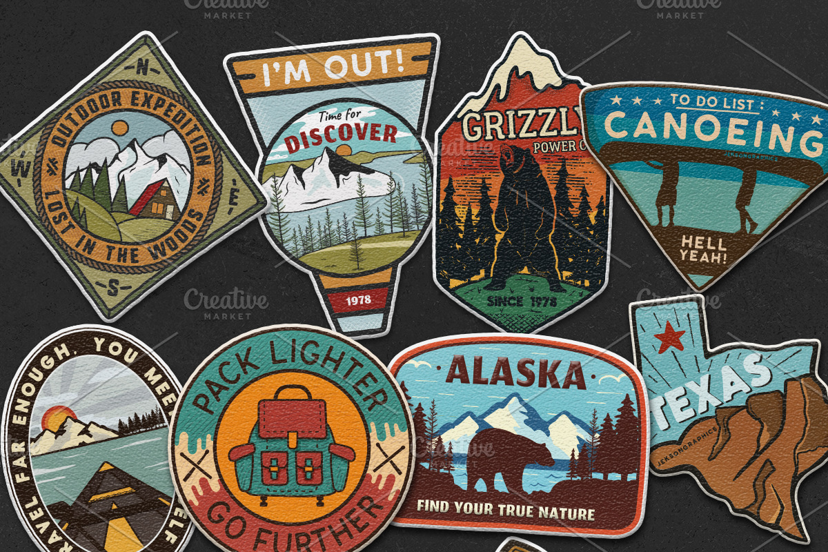 Retro Camp Adventure Badges Kit, a Branding & Logo Template by JeksonGraphics (Photo 8 of 12)