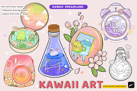 Procreate Kawaii Dreamland Brushes, a Brush Add-On by Artbykimmyw