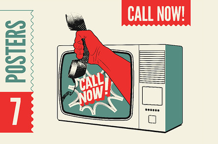 Call Now! Vector retro poster set.