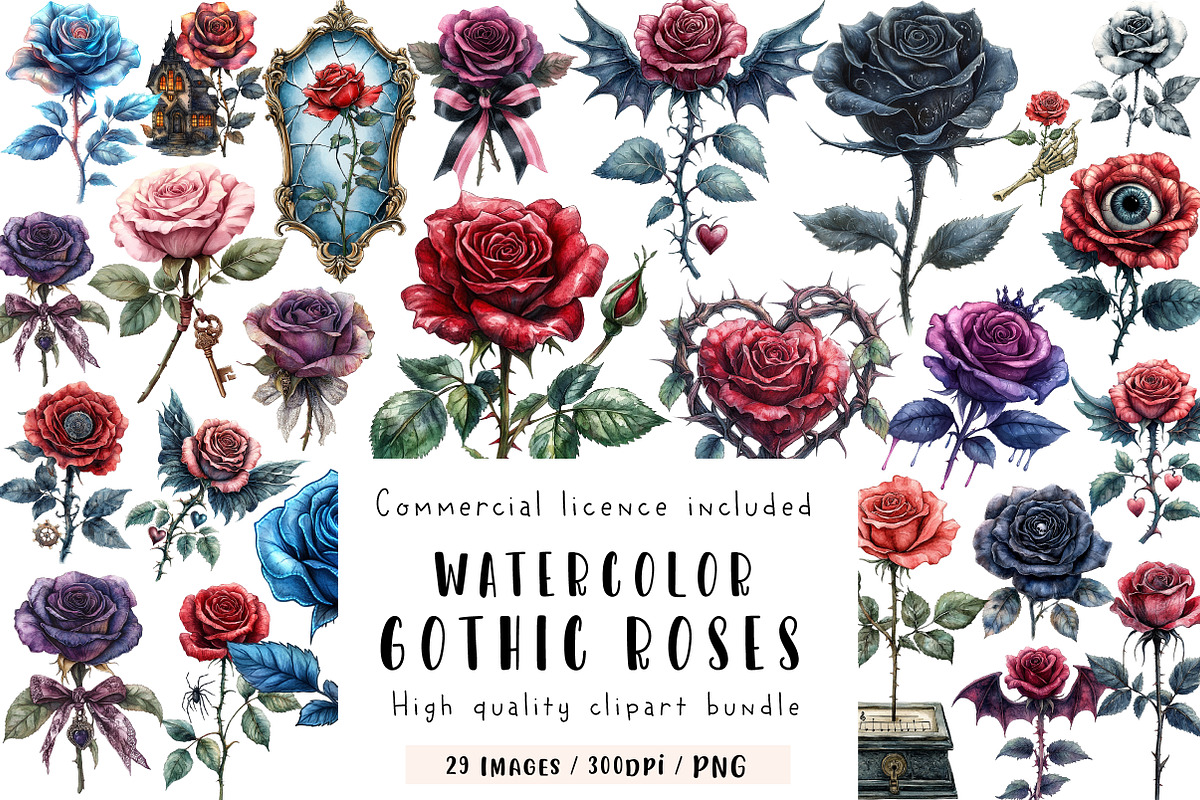 Gothic Roses Clipart, an Illustration by CreationArt (Photo 1 of 9)