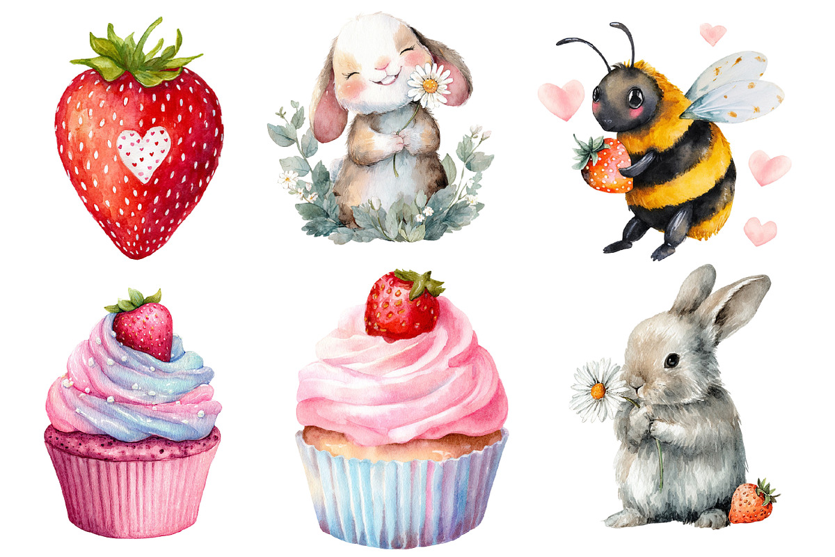 Strawberry Bunny Love PNG Clipart, an Illustration by Designworld (Photo 3 of 5)