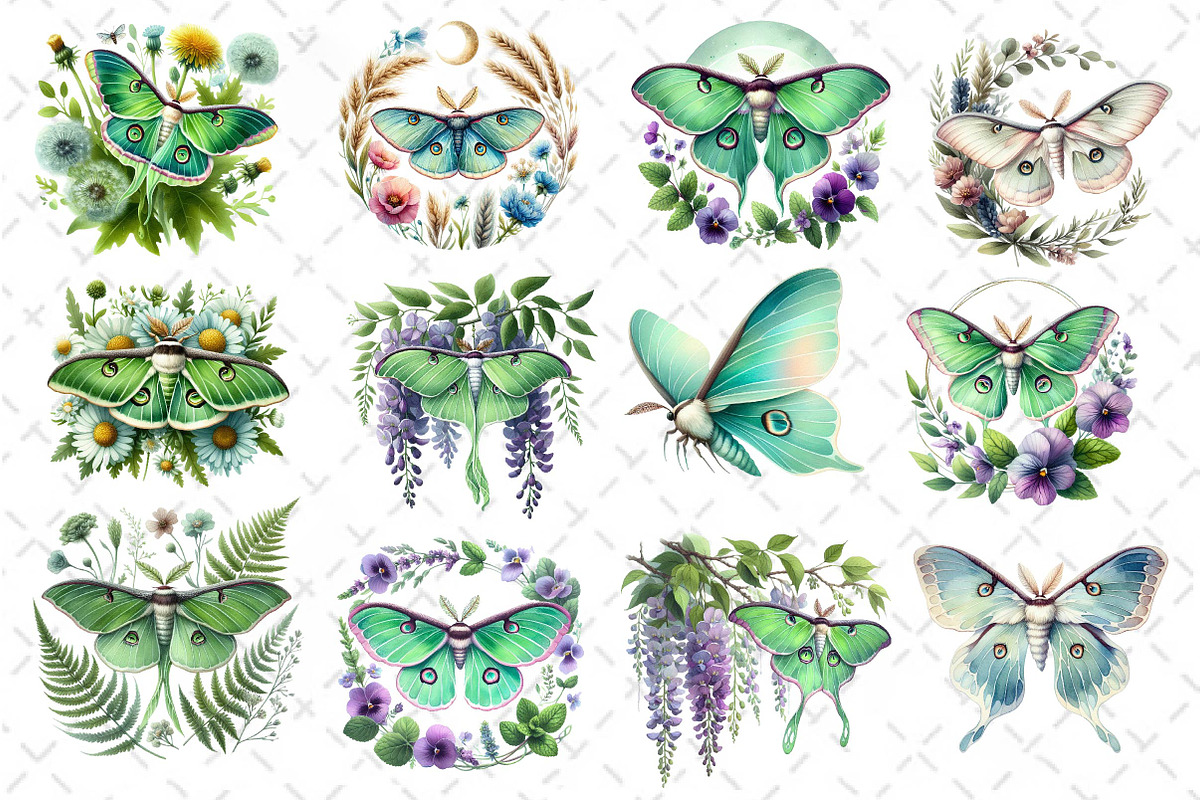 Botanical Floral Luna Moth Clipart, an Illustration by Dream Creation (Photo 3 of 4)