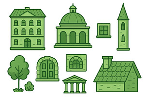 Collection of green architectural, an Object Illustration by ZinetroN