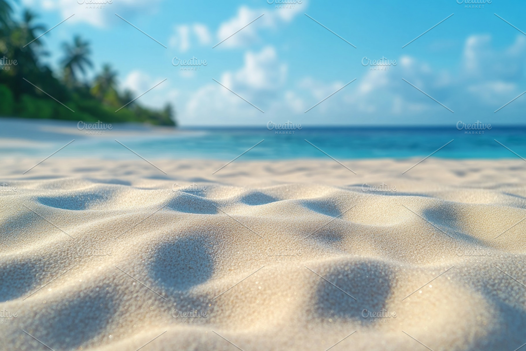 Idyllic sandy beach with gentle waves and clear blue sky, evoking a peaceful an, a Background Photo by ImageMir