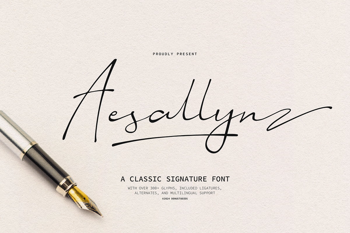 Aesallyn | Classic Signature Font, a Script Font by Denustudios (Photo 1 of 13)