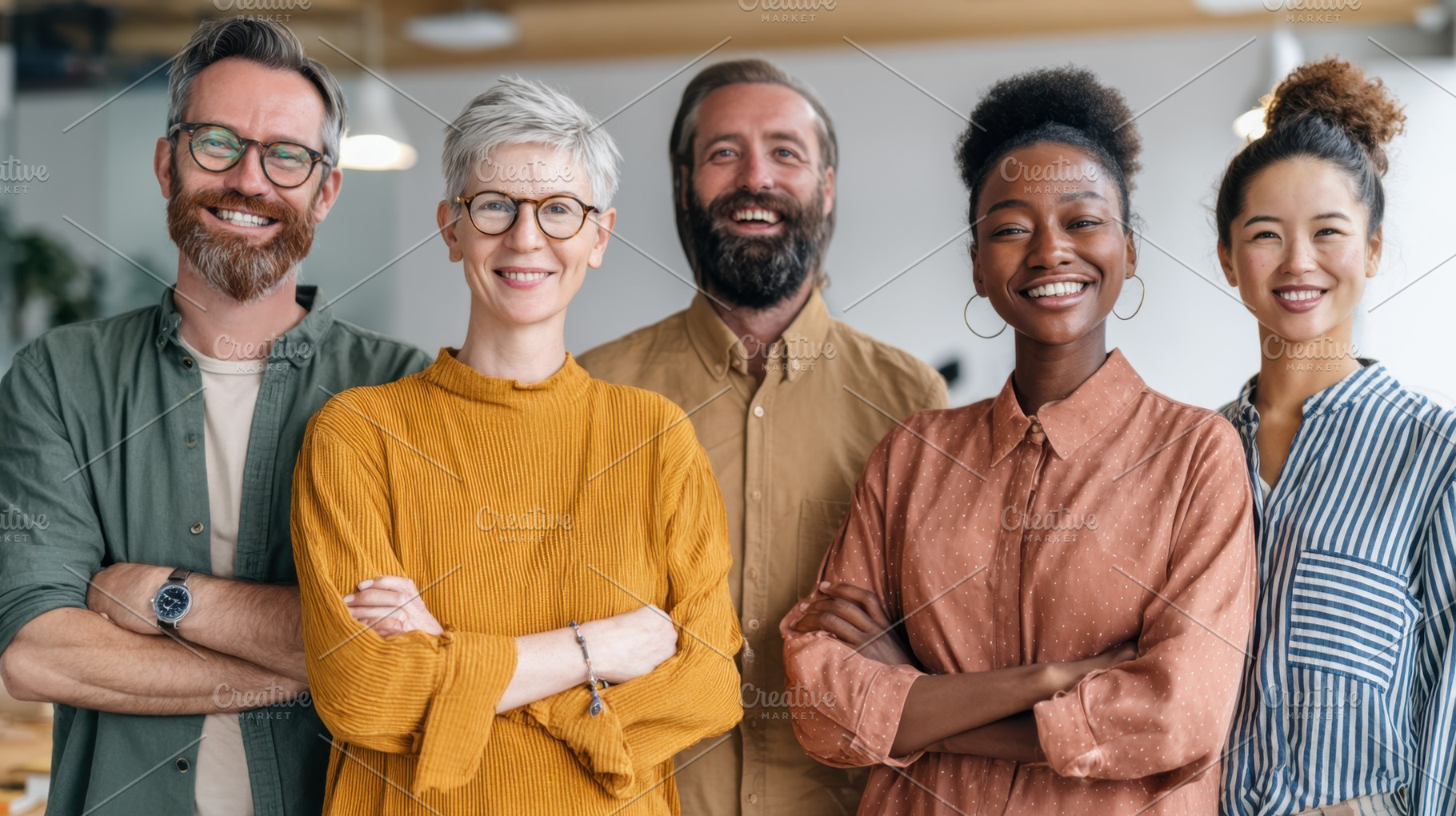 Five people standing together, a Photo by Beautiful things