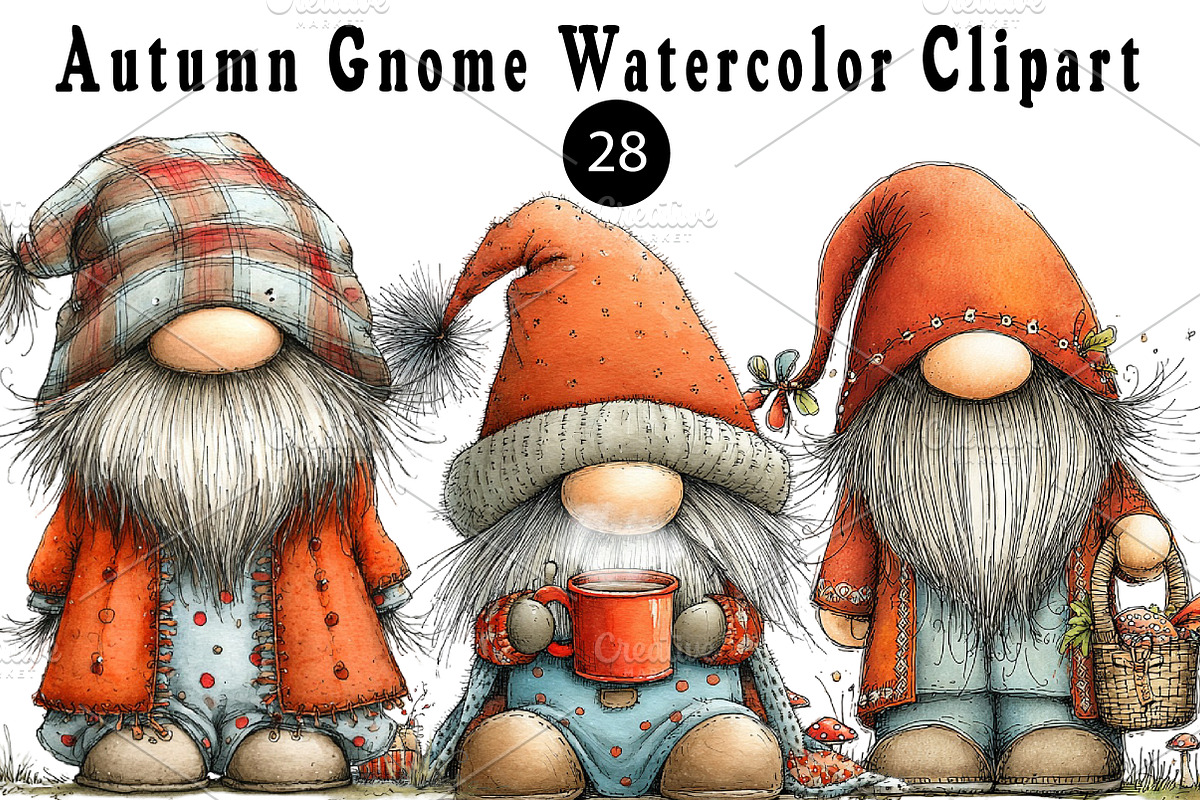 Autumn Gnome Watercolor Clipart, a Seasonal Illustration by CreationArt (Photo 1 of 5)