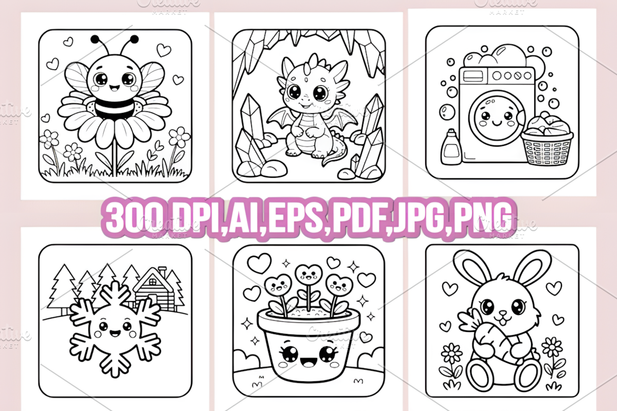 60 CUTE KAWAII COLORING PAGES, an Animal Illustration by Ink Gallery (Photo 4 of 4)